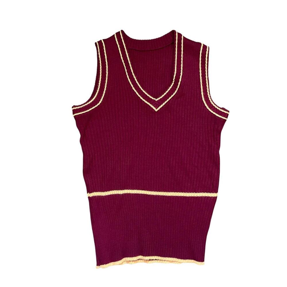 Red and Yellow Knitted Stretch Vest: 80s, 90s, Y2K